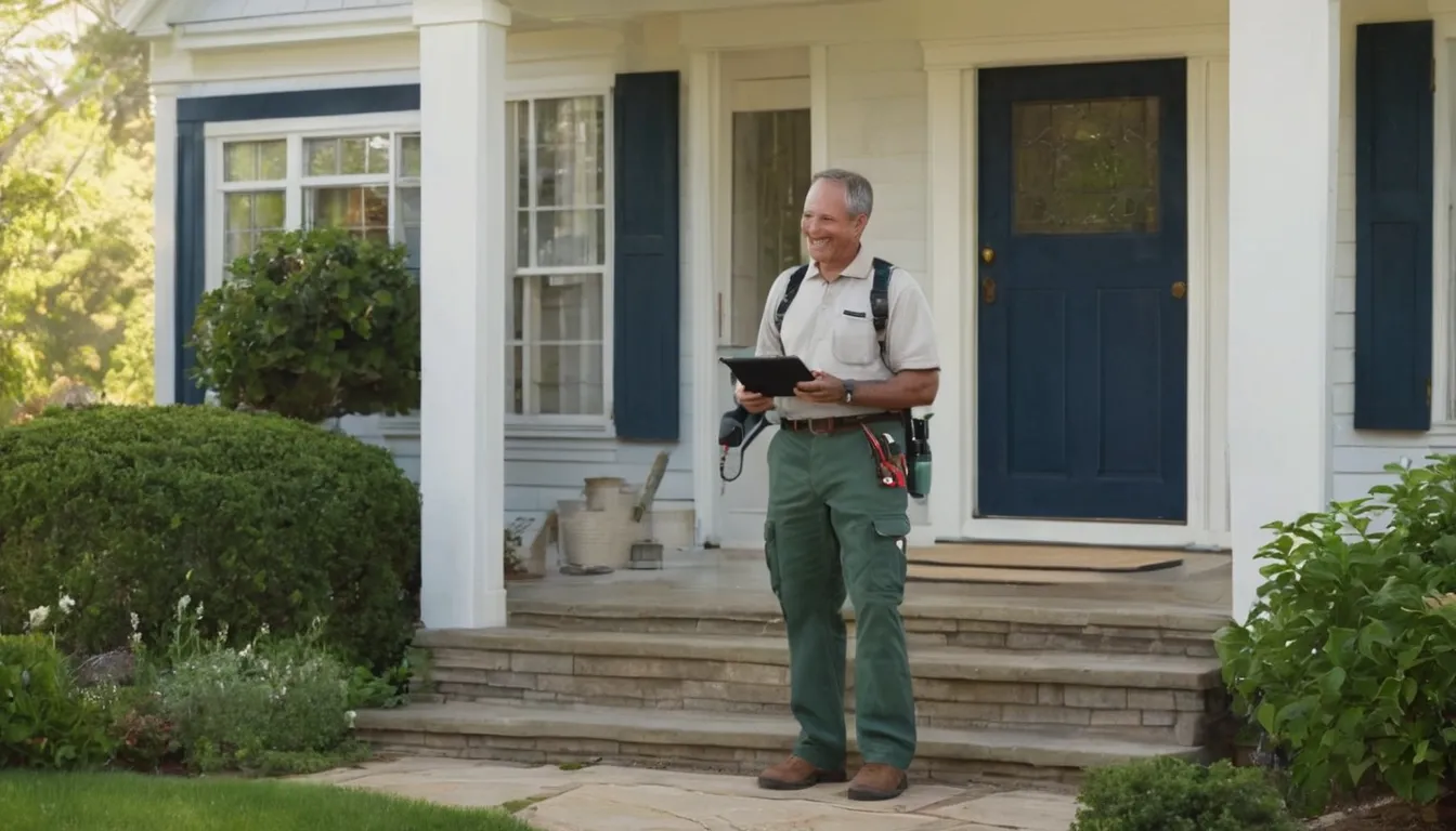 A friendly pest control provider talking with a homeowner at the front door of a Canonsburg house